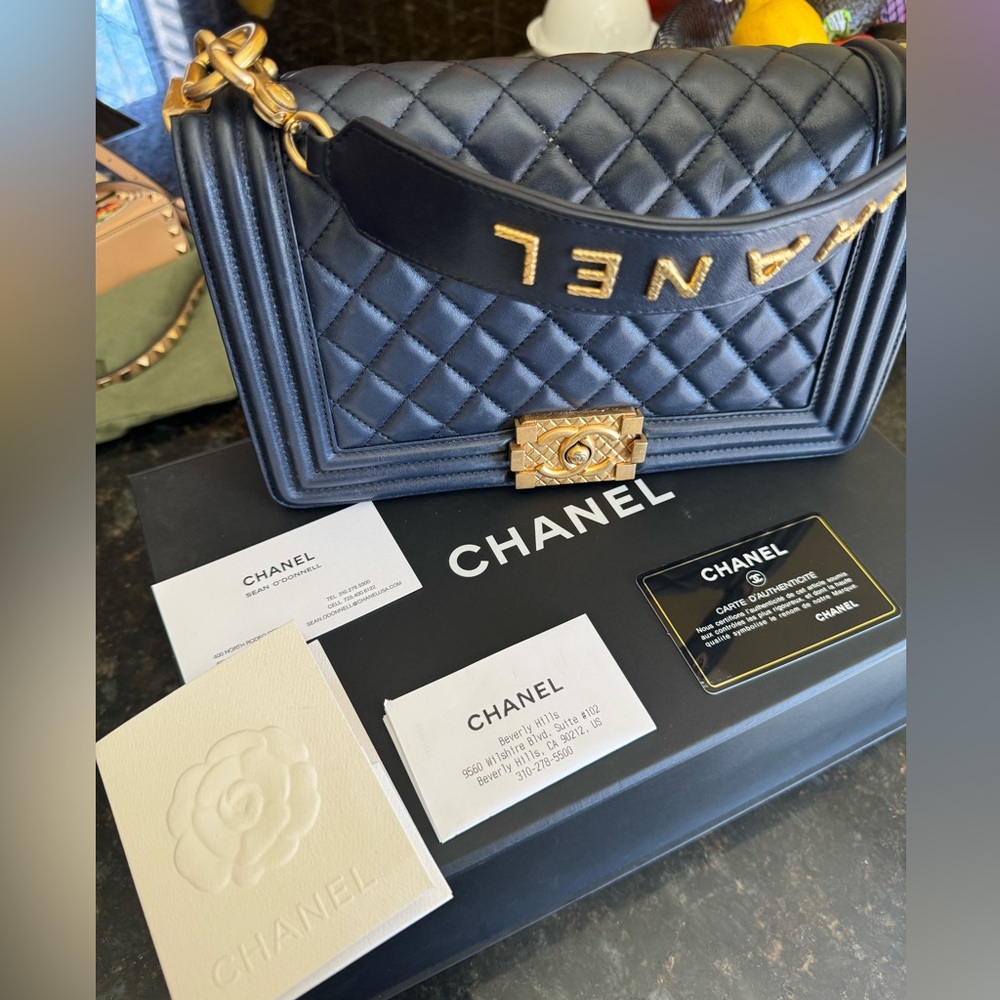 Chanel Boy bag in dark blue with attachable strap